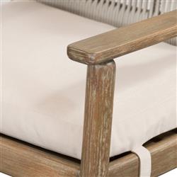 Rose Coastal Off White Upholstered Seat Woven Rope Wood Outdoor Dining Arm Chair|