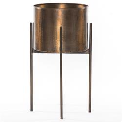 Jared Industrial Loft Brass Iron Brown Base Round Outdoor Planter - Small|