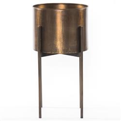 Jared Industrial Loft Brass Iron Brown Base Round Outdoor Planter - Small|