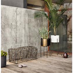 Jared Industrial Loft Brass Iron Brown Base Round Outdoor Planter - Small|