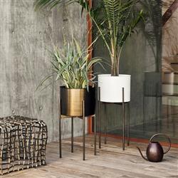Jared Industrial Loft Brass Iron Brown Base Round Outdoor Planter - Small|