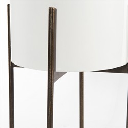 Jared Industrial Loft White Iron Brass Base Round Outdoor Planter - Small|