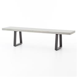 Maceo Industrial Loft Grey Stone Black Iron Outdoor Dining Bench|