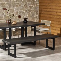 Judith Industrial Loft Black Stone Outdoor Dining Bench|