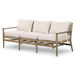Rose Coastal Beige Upholstered Brown Wood Woven Rope Outdoor Sofa - Large - 73"W|