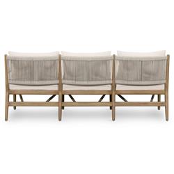 Rose Coastal Beige Upholstered Brown Wood Woven Rope Outdoor Sofa - Large - 73"W|