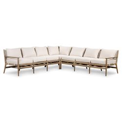 Rose Coastal Beige Upholstered Brown Wood Woven Rope Outdoor Sofa - Large - 73"W|