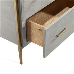 Morand Modern Grey Faux Shagreen Antique Brass Metal 6 Drawer Dresser|