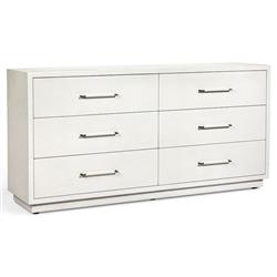 Taylor Modern Classic White Faux Linen Silver Iron Double Dresser|