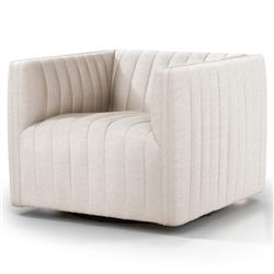 Leo Mid Century Modern White Upholstered Swivel Tufted Occasional Chair|
