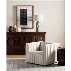 Leo Mid Century Modern White Upholstered Swivel Tufted Occasional Chair|