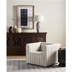 Leo Mid Century Modern White Upholstered Swivel Tufted Occasional Chair|