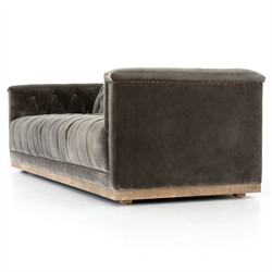 Emmy Rustic Grey Upholstered Velvet Tufted Nailhead Trim Sofa - Large - 95"W|