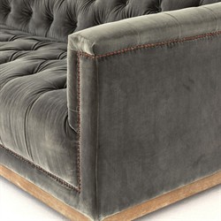 Emmy Rustic Grey Upholstered Velvet Tufted Nailhead Trim Sofa - Large - 95"W|