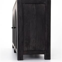 Kashton Mid Century Black Wash Mango Wood Arched Cane 4 Door Sideboard|