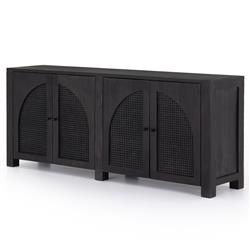 Kashton Mid Century Black Wash Mango Wood Arched Cane 4 Door Sideboard|