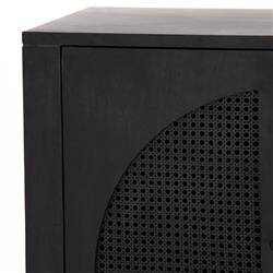 Kashton Mid Century Black Wash Mango Wood Arched Cane 4 Door Sideboard|