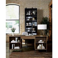 Theodore Industrial Loft Brown Wood Black Leather Pull Office Desk|