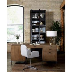 Theodore Industrial Loft Brown Wood Black Leather Pull Office Desk|