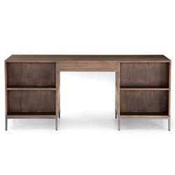 Theodore Industrial Loft Brown Wood Black Leather Pull Office Desk|