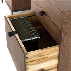 Theodore Industrial Loft Brown Wood Black Leather Pull Office Desk|