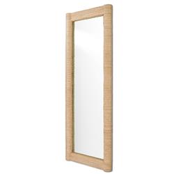 Mara Coastal Beach Brown Abaca Rope Clear Glass Floor Mirror|