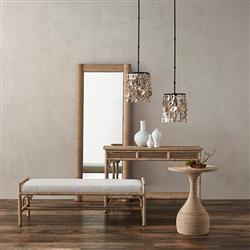 Mara Coastal Beach Brown Abaca Rope Clear Glass Floor Mirror|