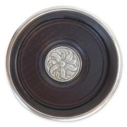 MATCH Modern Brown Wood Insert Pewter Bottle Coaster|