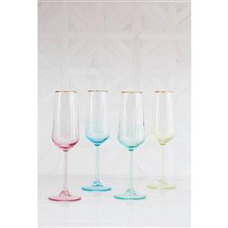 Rainbow Modern Classic Assorted Champagne Flute Glass - Set of 4|