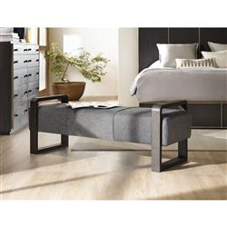 Curtis Industrial Loft Grey Upholstered Brown Wood Bedroom Bench|