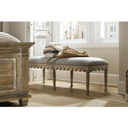 Sara French Country Grey Upholstered Brown Wood Bedroom Bench|