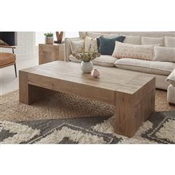 Brissy Rustic Lodge Brown Oak Wood Rectangular Coffee Table|