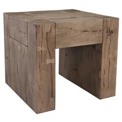 Brissy Rustic Lodge Brown Oak Square End Table|