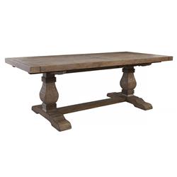 Becille French Brown Pine Wood Rectangular Extendable Dining Table - 84-114"W|