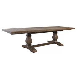 Becille French Brown Pine Wood Rectangular Extendable Dining Table - 84-114"W|