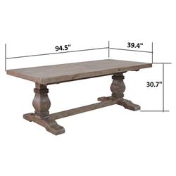 Becille French Country Light Brown Pine Wood Rectangular Dining Table - 94"W|