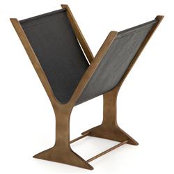 Fely Rustic Lodge Brown Aluminum Frame Black Faux Leather Magazine Rack|