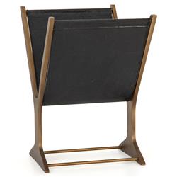 Fely Rustic Lodge Brown Aluminum Frame Black Faux Leather Magazine Rack|
