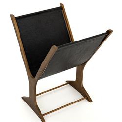 Fely Rustic Lodge Brown Aluminum Frame Black Faux Leather Magazine Rack|
