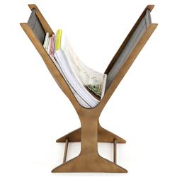 Fely Rustic Lodge Brown Aluminum Frame Black Faux Leather Magazine Rack|