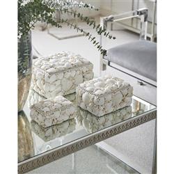 Lupis Coastal Beach Natural White Shell Decorative Boxes - Set of 3|
