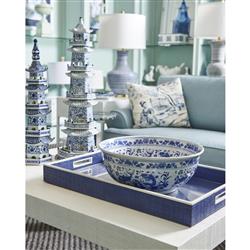 Orla Global Bazaar Blue Accent White Porcelain Fish Bowl|