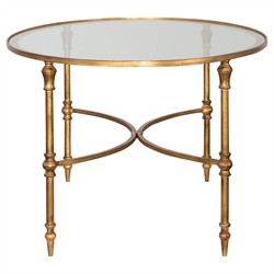 Victoria Hollywood Regency Antiqued Gold Frame Glass Top Oval Coffee Table|