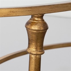 Victoria Hollywood Regency Antiqued Gold Frame Glass Top Oval Coffee Table|