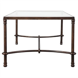 William Updated Traditional Bronze Patina Iron Glass Rectangular Coffee Table|