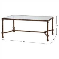 William Updated Traditional Bronze Patina Iron Glass Rectangular Coffee Table|