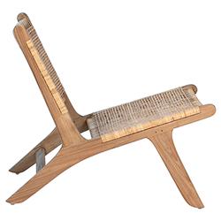 Lemar Coastal Beach Brown Teak Wood Frame Rattan Seat Back Occasional Chair|