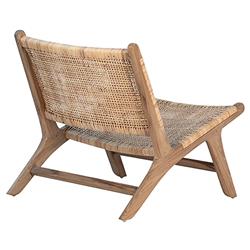 Lemar Coastal Beach Brown Teak Wood Frame Rattan Seat Back Occasional Chair|