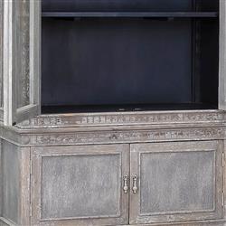 Jona French Country Grey Pine Clear Glass Door Dining Hutch China Cabinet|