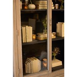 Jona French Country Grey Pine Clear Glass Door Dining Hutch China Cabinet|